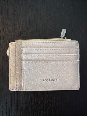 Bostanten tan/ivory multi slot, ID pocket zipper close pebbled leather wallet.
